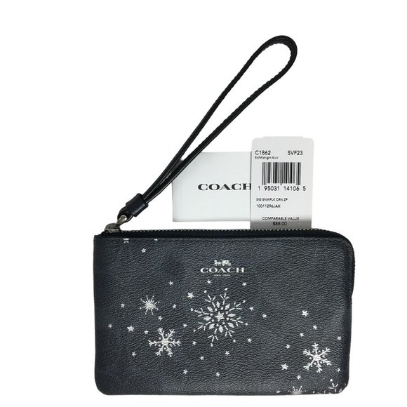 Coach Snowflake Print Corner Zip Wristlet Signature Canvas NEW - Picture 1 of 6